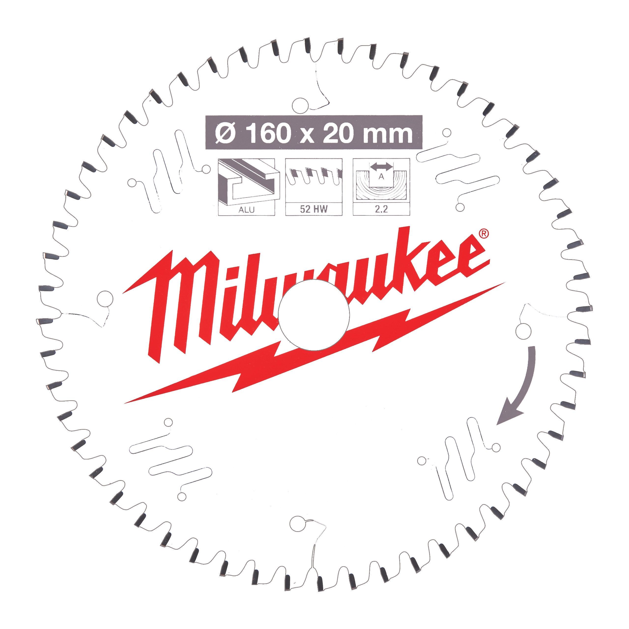 Milwaukee Kreissägeblatt 160/20Mm Z52 Holz+Alu