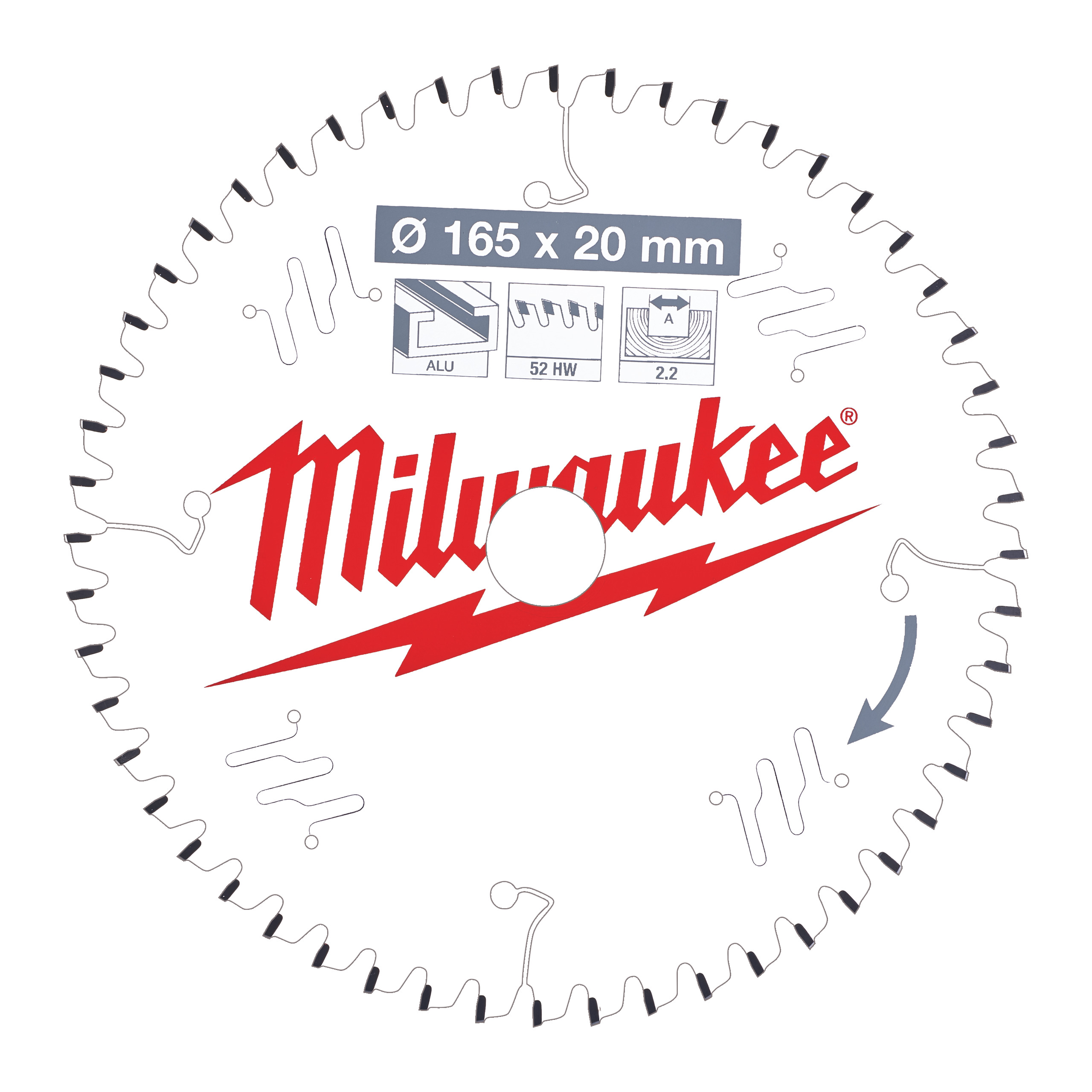 Milwaukee Kreissägeblatt 165/20 mm 52Z Holz/Alu