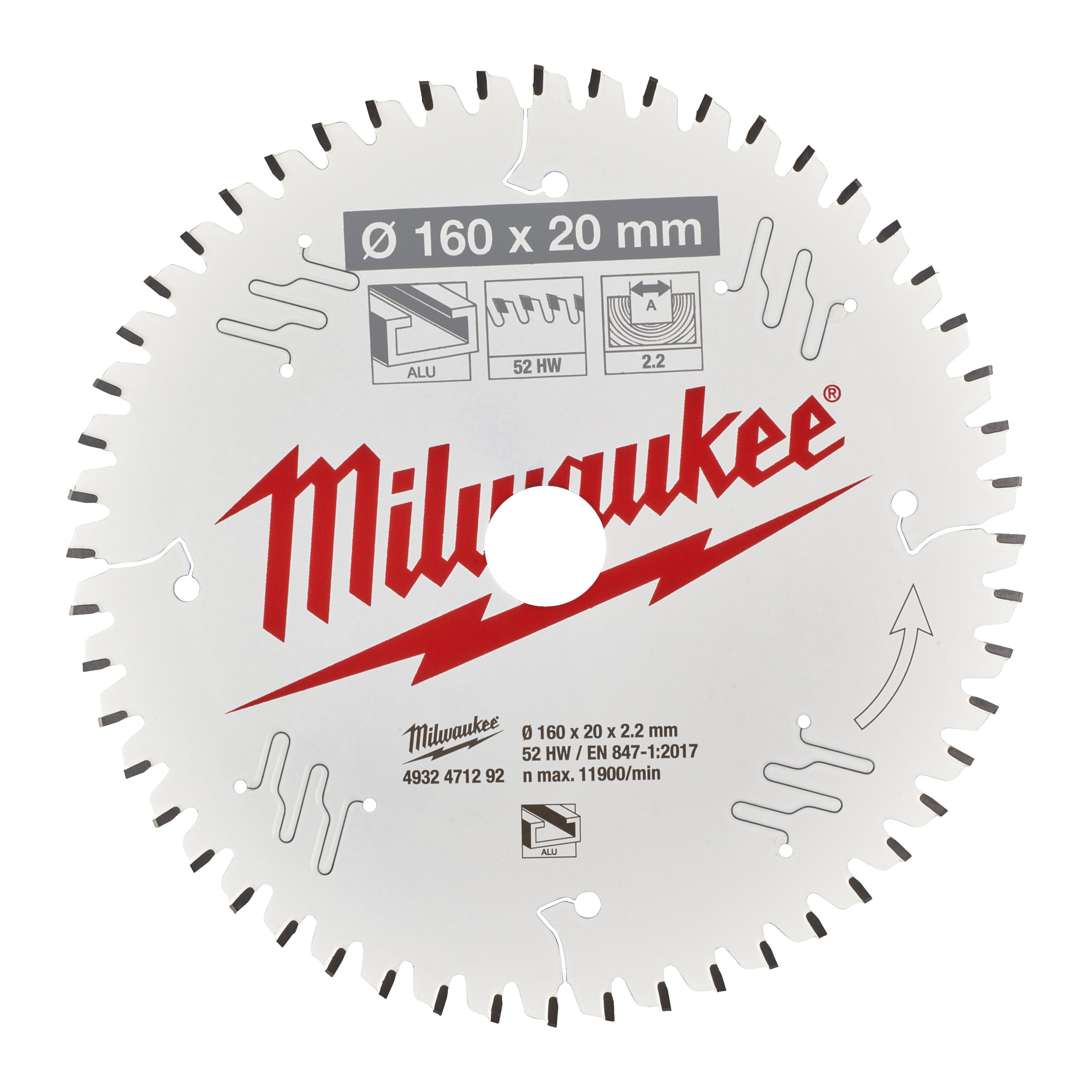 Milwaukee Kreissägeblatt 160/20Mm Z52 Holz+Alu