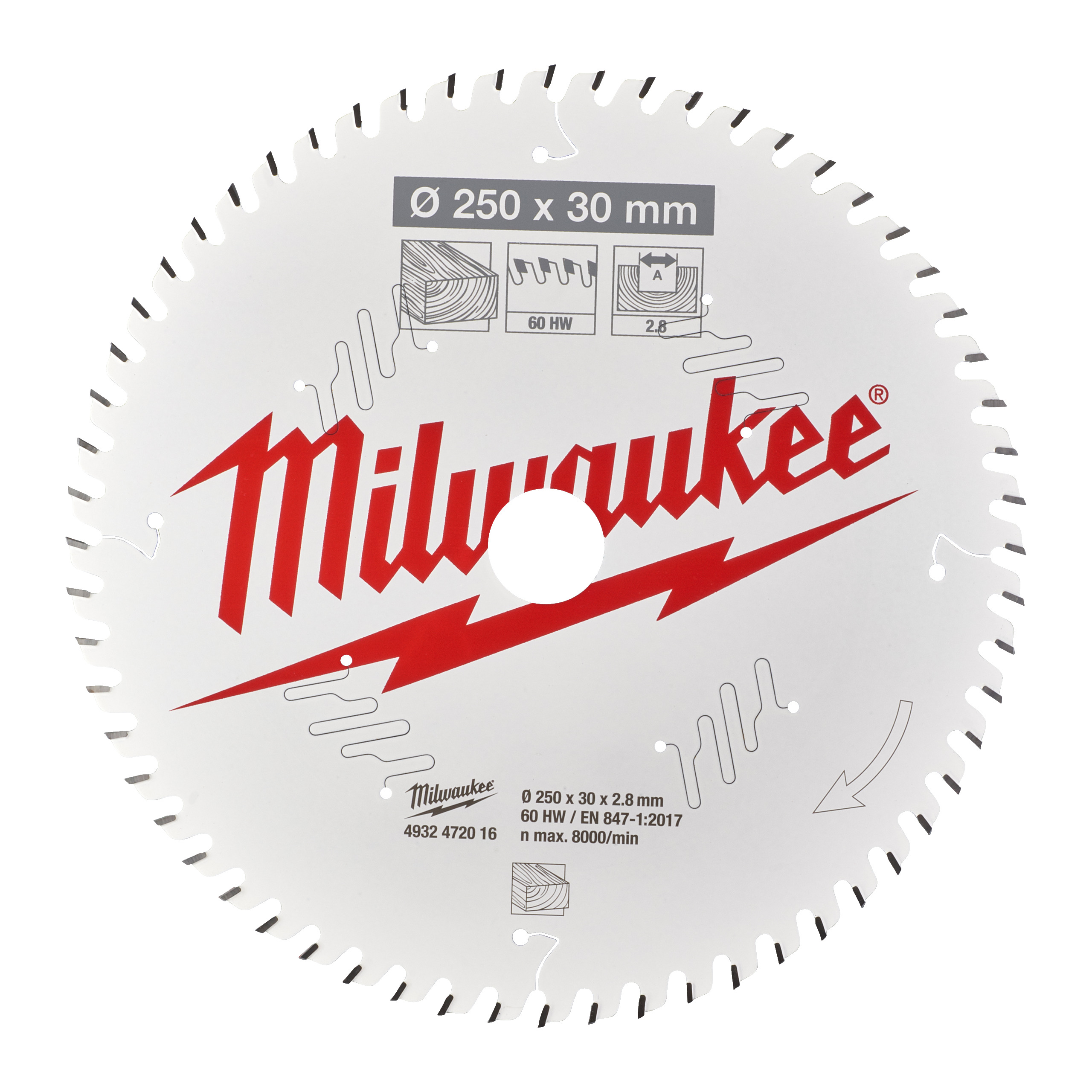 Milwaukee Kreissägeblatt 250/30 mm 60Z Holz